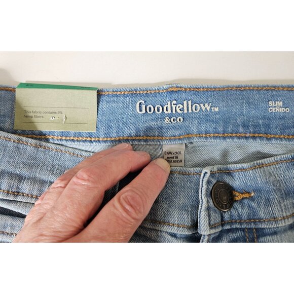 Goodfellow & Co Mens Slim Straight Fit Light Wash Denim Jeans W34 x L30 - Picture 9 of 10